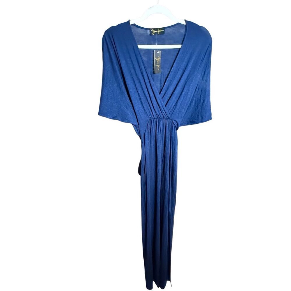 Yumi Kim Womens Royal Blue Deep Vneck Tie Waist Maxi Dress NEW Sz S
